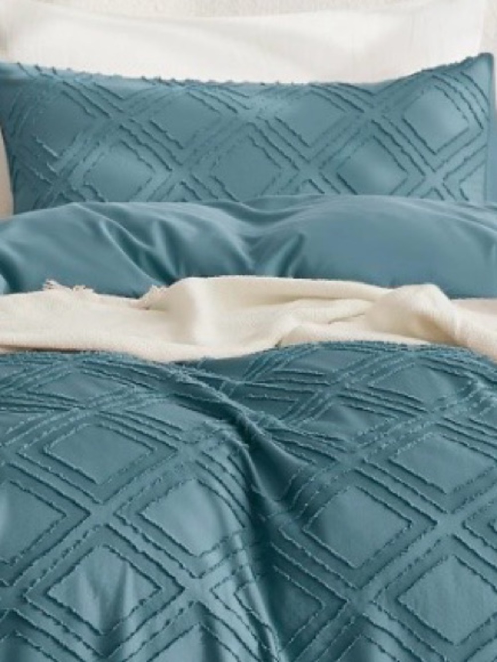 TWIN BOHO Grid Tufted Duvet 3Pc Set - 100% Microfiber- GRAYISH BLUE - Picture 2 of 15